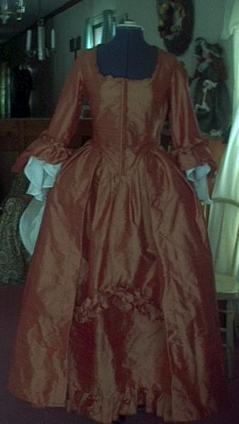 silk dupioni saque back gown with matching petticoat and ruching