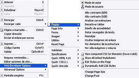 men&uacute; contextual de WebDevToolbar