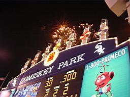 the white sox hit a homer.  comiskey rejoices.