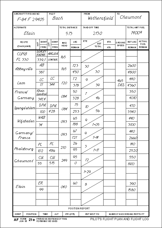 Picture of filled Flight Plan / Flight Log