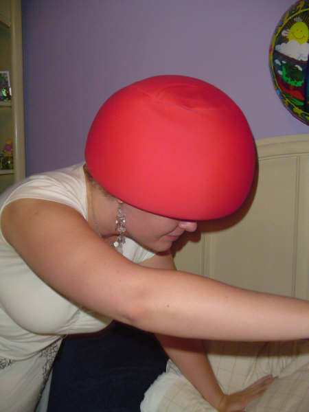 a red pillow on my head