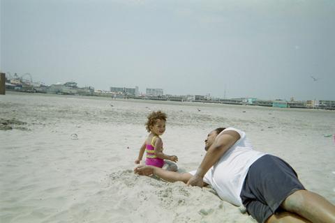 On the beach with daddy