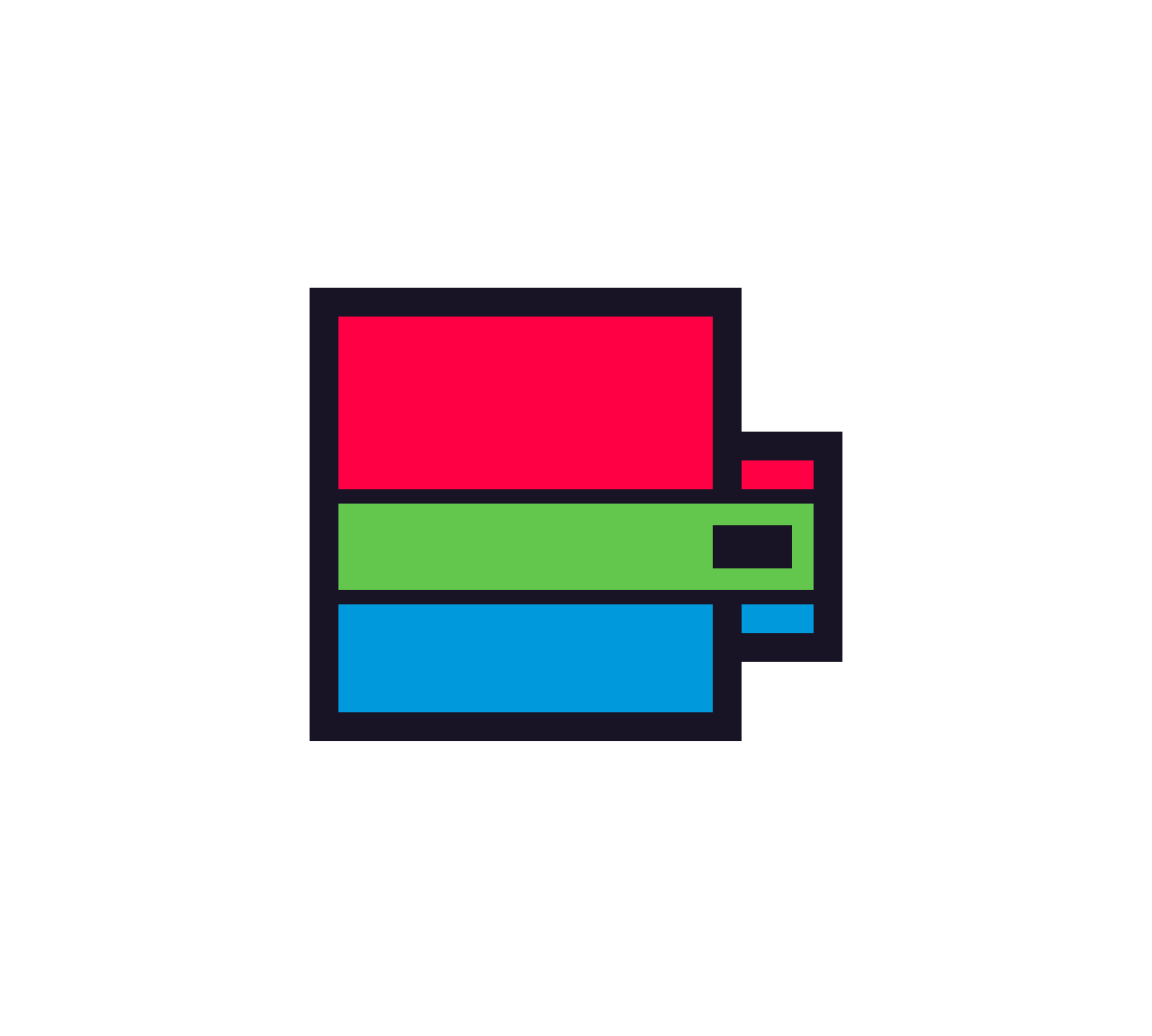 A pixel mug made of red, green, and blue colors