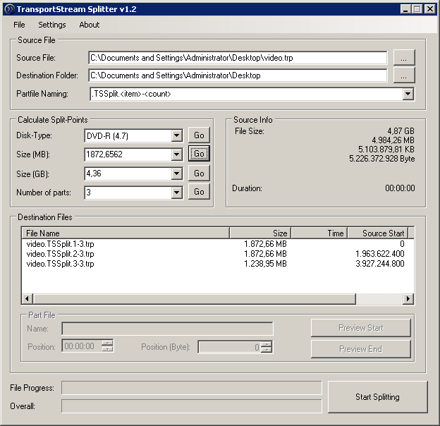 Configuraci&oacute;n TSSplitter