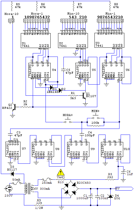 Esquema del reloj de nixies