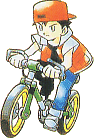 Pokmon Trainer Red from Pallet Town on his free bike
