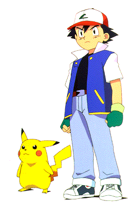 Ash stands beside his pikachu
