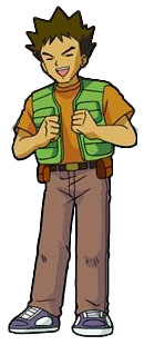 Brock straighens up his vest in the Pok�mon Puzzle Leage