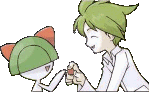 Wally happily feeds a pokblock to his first pokmon, Ralts