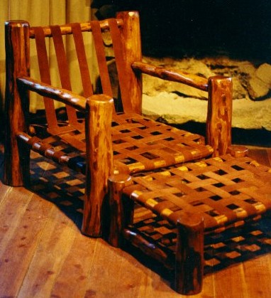 Log armchair with stool without cushion