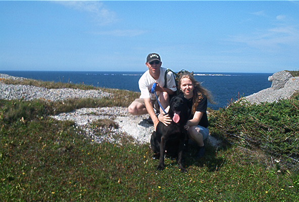 Me, Gillian and our aunt's dog Jake, at the "head" the very tip of Cow Head and a place I'm 99% sure Mike did not see on his trip here