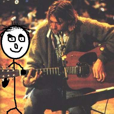 Back in '93 at Unplugged. Helping to tune Kurt's guitar.