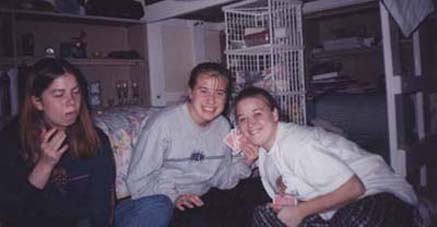 One of our lonely nites in the dorms playing card drinking games (Me, Corinne, and Lieb)