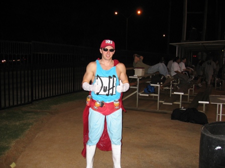 Nick in his Duffman costume, look at all that hard work.