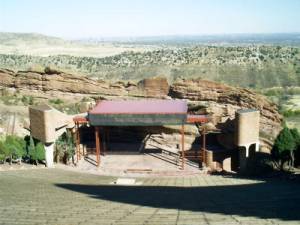The ampitheater at the top of Red Rocks, off to the left you can see a glimpse of Denver.