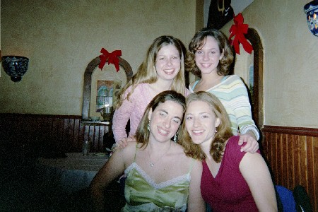 Me, Beth, Abbey, and Julie eating dinner at Joe T's