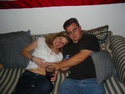John playing with my new dangling belly ring