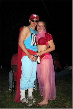 Nick and I finally getting to Bond's party