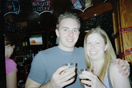 Nick and I taking a B=52 Shot for my birthday, since he couldn't make it to the actual party