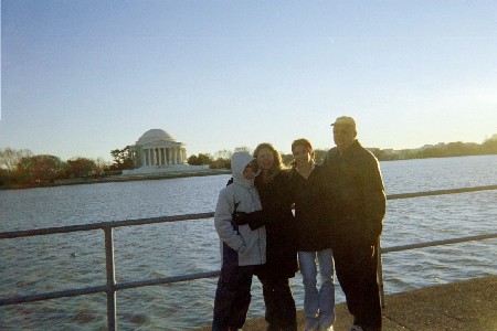Brennan, Me, Brianna, and my dad posing in front of the Jefferson Memorial