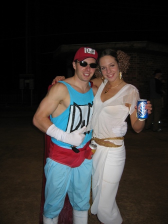 Duffman and Princess Leia(Beth)able to drink it up despite they are on opposing teams
