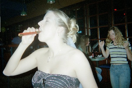 Karyn doing her testtube shot.