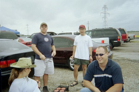 Elise, Bond, Allan, and Sam all drinking and grillin before the cowboys game