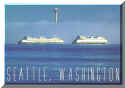 Ferryboats on Puget Sound, Space Needle in the background - Seattle, WA, U.S.A.