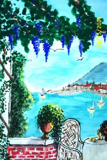 Watercolor/ink - 18" x 22" #3 in series - Tea by the Sea - Private collection