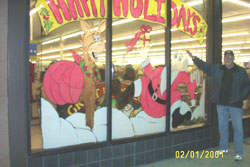 Happy Holidays-Tempura on Glass-Window, 18 ft x 8 ft hi. 
