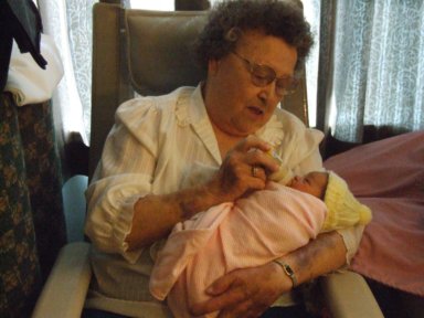 Aunt Peggy -Great Grandma/feeding Destiny Marie-John B.'s granddaughter