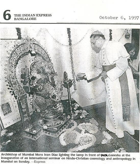 Ivan Dias, Apostate & Roman Modernist Antibishop of Bombay lights the lamp in homage to the demon Ganpati before his idol