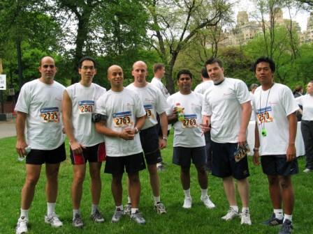 Bear Stearns Market Data Team @ 2003 JP Morgan Chase Challenge - Central Park. Personal time 44 mins for 3.5 miles, we were better prepared in 2004 - personal best 39 mins