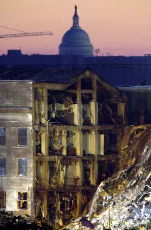 The Capitol Building the morning after, with the Pentagon in the fore.