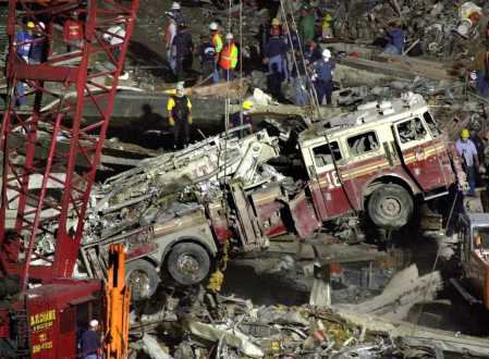 Firetruck under the debris.