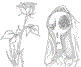 Old Grim Reaper sketch, bewildered at a rose