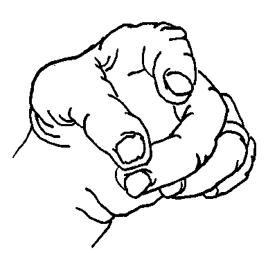 contour drawing of index finger pointing at viewer's right shoulder.