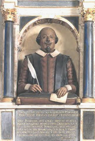 Because the monument was constructed during the lifetime of Shakespeare's wife, Anne Hathaway, this may be the only true likeness of Shakespeare that we have.
