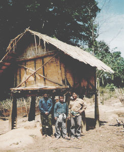 Laos Hut with bomb-casing stilts