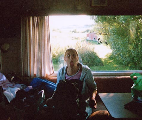 Nikki in our caravan