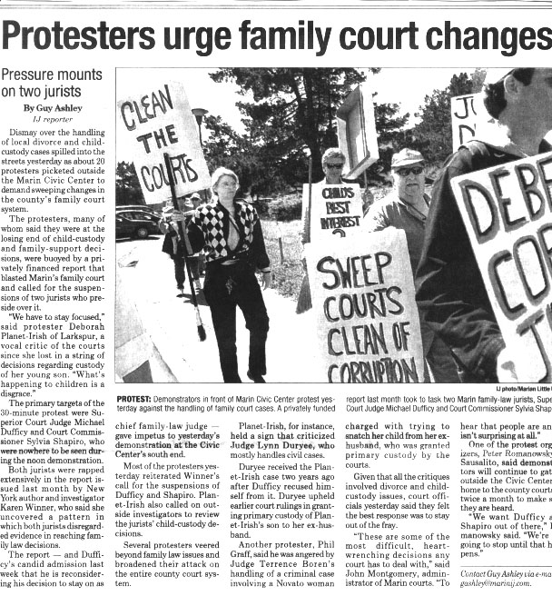 DEMONSTRATION IN FRONT OF THE MARIN CIVIC CENTER LED BY Sharon Shea