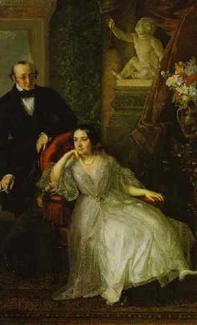 Spouses Nikolay Ivanovich and Nadezhda Mikhailovna Behrs. 1850. Painted by V. A. Tropinin in Estate of Stroyevskoye, Ryazan Region