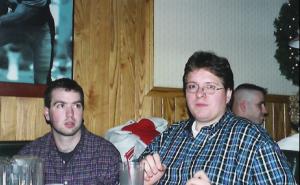 Vinnie and Timmy enjoying some good food and beer