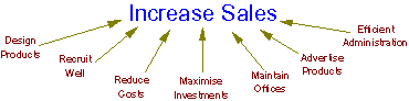 Personnel, marketing, administration etc - their goals contribute to the higher goal of increased sales.