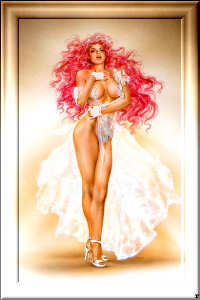 Mulher, semi nua com semblante sonhador.Luis Royo