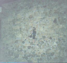 Climbing the outside of our hotel