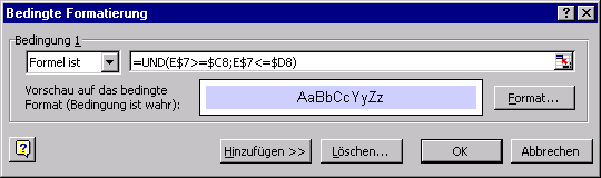 Bedingte Formatierung von Zellen