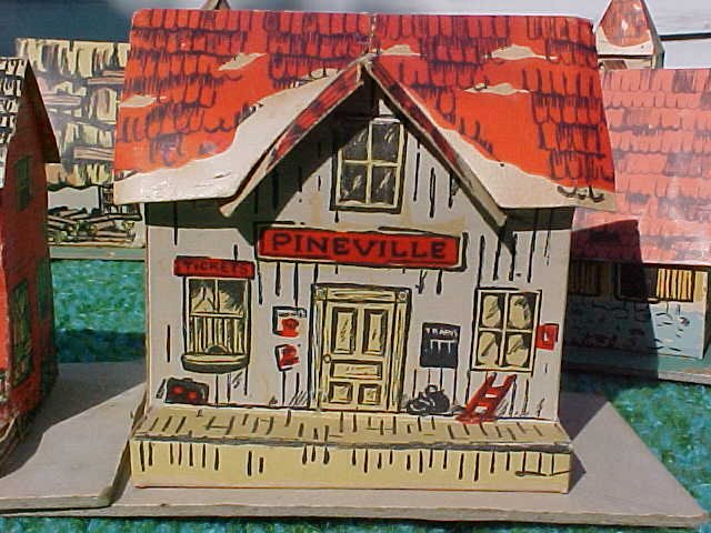 I call this The Pineville Set because that is the name on the train station. There are no other identifying marks on these pieces. Not even country of origin, but I am 99.99999% sure they are American. 