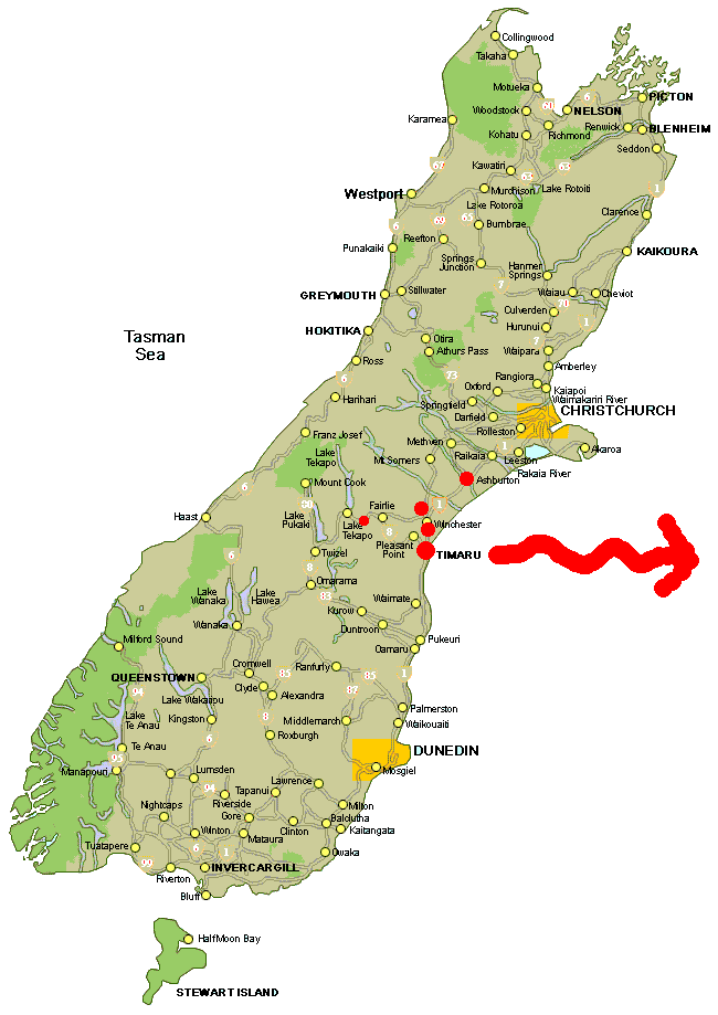 Map of South Island