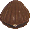 Champagne ganache in an open oyster with a pearl